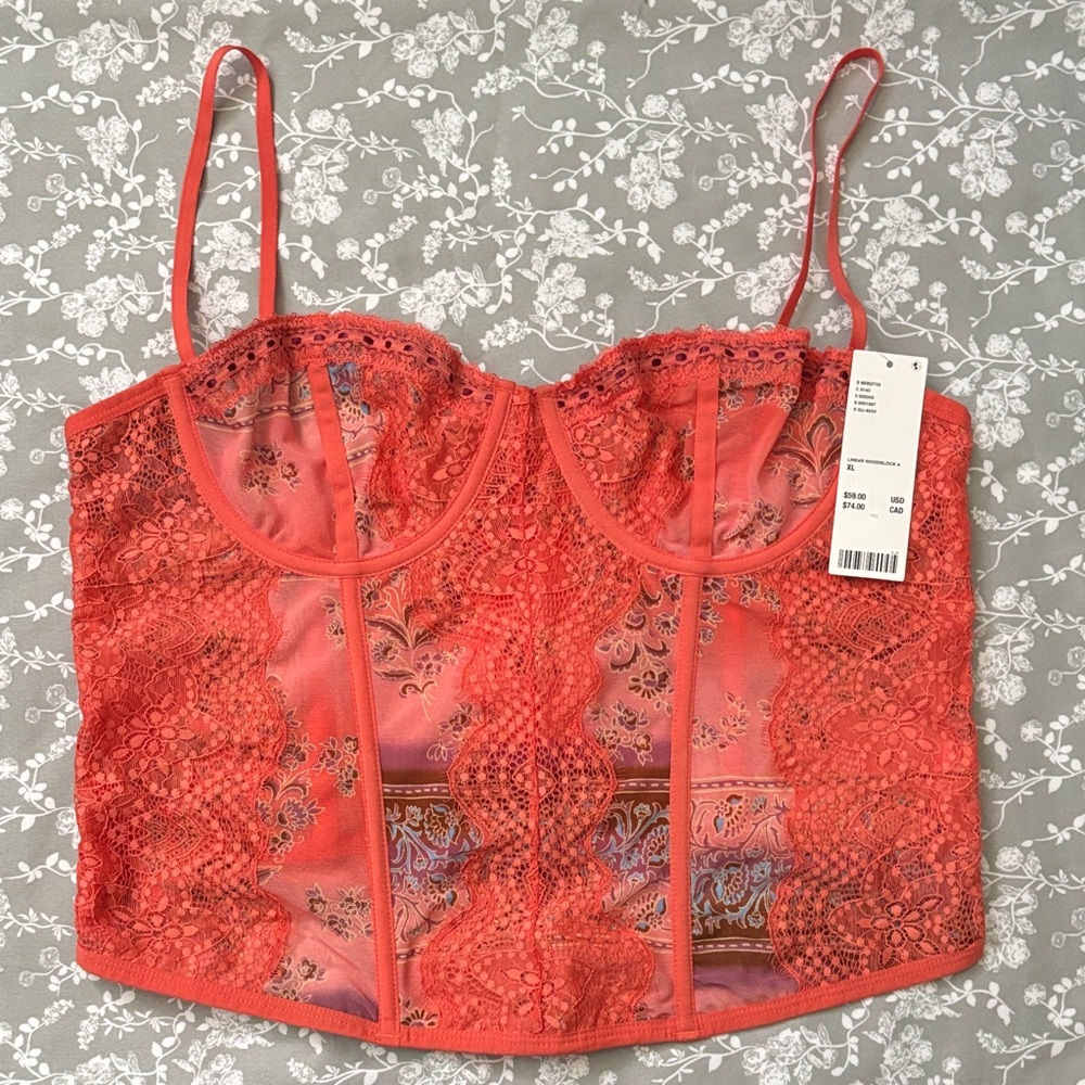 Urban Outfitters Coral Lace Bustier